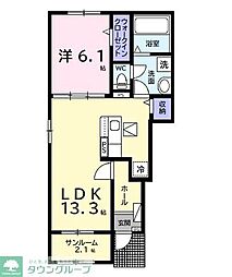 京成千原線 ちはら台駅 バス9分 喜多下車 徒歩1分の賃貸アパート 1階1LDKの間取り