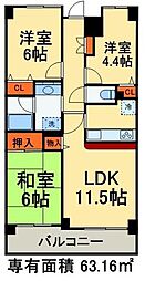 東急ドエルアルス稲毛園生町 3LDKの間取図画像