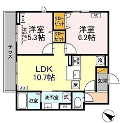 京成千葉線 千葉中央駅 徒歩8分の賃貸アパート 1階2LDKの間取り