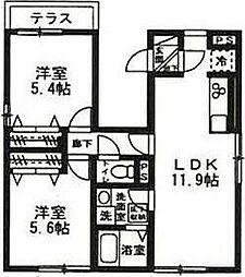 JR外房線 蘇我駅 徒歩5分の賃貸アパート 1階2LDKの間取り