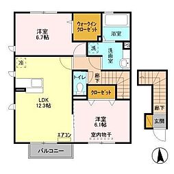 JR総武本線 物井駅 徒歩17分の賃貸アパート 2階2LDKの間取り