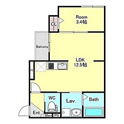 千葉都市モノレール 穴川駅 徒歩6分の賃貸アパート 2階1LDKの間取り