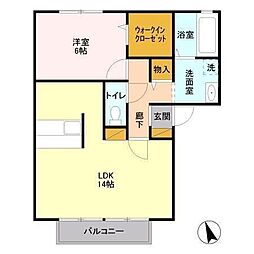 JR外房線 鎌取駅 徒歩21分の賃貸アパート 2階1LDKの間取り