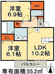 JR総武線 千葉駅 バス15分 後撰都町下車 徒歩4分の賃貸アパート 2階2LDKの間取り