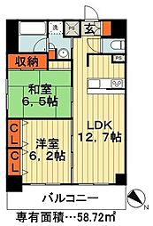JR京葉線 千葉みなと駅 徒歩10分の賃貸マンション 10階2LDKの間取り