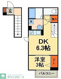JR総武本線 津田沼駅 徒歩10分の賃貸アパート 2階1DKの間取り