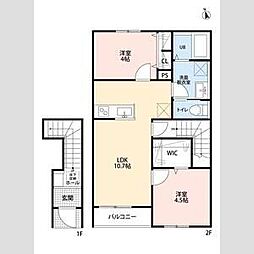 千葉都市モノレール 桜木駅 徒歩14分の賃貸アパート 2階2LDKの間取り