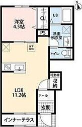 千葉都市モノレール 桜木駅 徒歩14分の賃貸アパート 1階1LDKの間取り