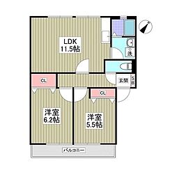 JR総武本線 佐倉駅 徒歩16分の賃貸アパート 2階2DKの間取り