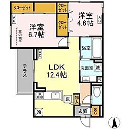 千葉都市モノレール 千城台北駅 徒歩10分の賃貸マンション 1階2LDKの間取り
