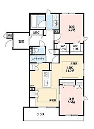 東武野田線 船橋駅 徒歩14分の賃貸マンション 1階2LDKの間取り