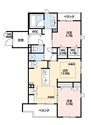 東武野田線 船橋駅 徒歩14分の賃貸マンション 2階2LDKの間取り
