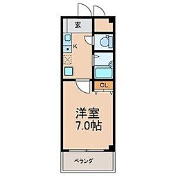 JR総武線 稲毛駅 徒歩3分の賃貸マンション 2階1Kの間取り