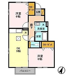 JR総武線 稲毛駅 バス10分 スポーツセンター駅下車 徒歩10分の賃貸アパート 1階2DKの間取り
