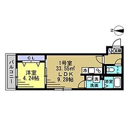 JR京葉線 蘇我駅 徒歩13分の賃貸アパート 1階1LDKの間取り