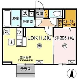 千葉市中央区塩田町アパート 1LDKの間取図画像