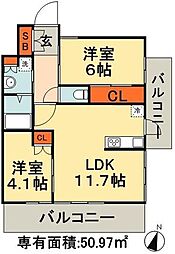 HULICRESIDENCE千葉中央 2LDKの間取図画像