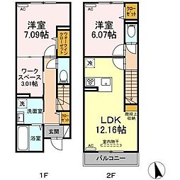 京王井の頭線 高井戸駅 徒歩6分の賃貸アパート 2階2SLDKの間取り