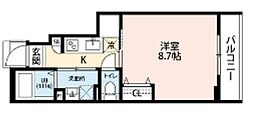 プレジール 1階1Kの間取り