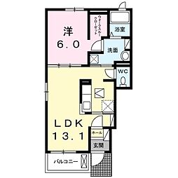 京王線 中河原駅 徒歩17分の賃貸アパート 1階1LDKの間取り
