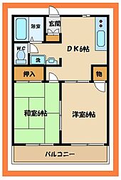 アゼリヤ512 2階2DKの間取り
