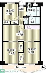 カーサエッチェルサ世田谷 3LDKの間取図画像