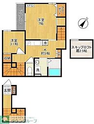 川崎市多摩区菅稲田堤3丁目アパート 2Kの間取図画像