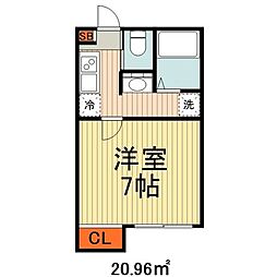 ヴィンランド蘇我 1階1Kの間取り