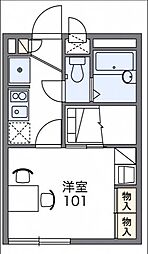 レオパレスグランティス 1階1Kの間取り
