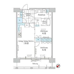 パークアクシス西船橋本郷町 8階2LDKの間取り