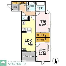 市川市大和田2丁目アパート 2LDKの間取図画像