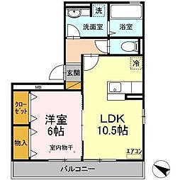 グランドゥールヒル1 1LDKの間取図画像