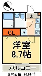フィオーレ津田沼 1Kの間取図画像