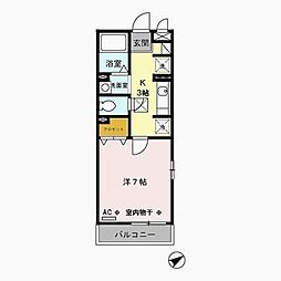 プランドール・モトユ 1Kの間取図画像