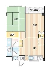 ラ・メール岡野 2DKの間取図画像