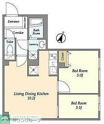 ウェルスクエアイズム駒込 2階2LDKの間取り