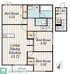 西武池袋線 中村橋駅 徒歩6分の賃貸マンション 2階3LDKの間取り
