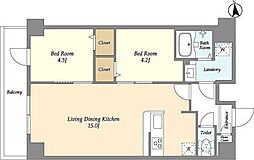 コンフォリア西尾久 9階2LDKの間取り