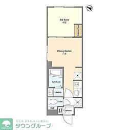 ウェルスクエアイズム千川II 2階1DKの間取り