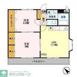 ガーデンハイツ高柳 2階2LDKの間取り