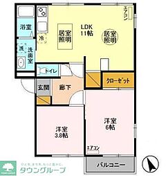 サンモール南流山　Ｂ 2階2LDKの間取り