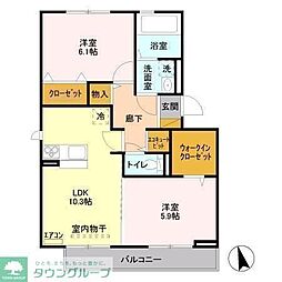 ラ　ティーダ 2階2LDKの間取り