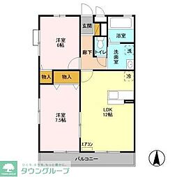 アルファタウン天王台 2階2LDKの間取り