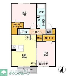 リーフガーデン　A棟 2階2LDKの間取り