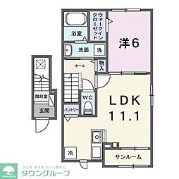 ツリーベルヒルズ 2階1LDKの間取り