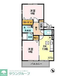 ドミール岩瀬 2DKの間取図画像