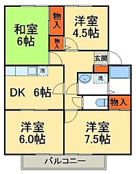 サンビレッジ沼南緑の棟4-3 4DKの間取図画像