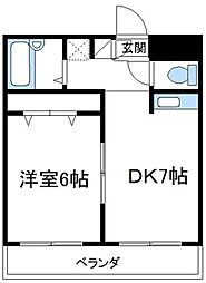 小田急小田原線 百合ヶ丘駅 徒歩13分の賃貸マンション 3階1DKの間取り
