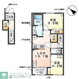 ルナフォーリア 2階2LDKの間取り