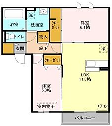 ラフレ仲道Ｈ 1階2LDKの間取り